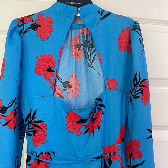 River Island floral print high neck midi dress in blue and red. 10 UK/4 or 6 US - Picture 4 of 6